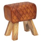 FineBuy Sitzhocker Echtleder / Massivholz 40x48x27 cm Modern Fußhocker, Turnbock Lederhocker Braun, Kleiner Hocker Gepolstert, Holzhocker mit Leder-Bezug
