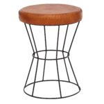 FineBuy Sitzhocker Echtleder / Metall 35 x 48 x 35 cm Design Hocker Rund, Dekohocker mit Leder-Bezug, Moderner Lederhocker Braun Gepolstert