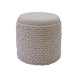 FineBuy Sitzhocker mit Stauraum aus Wolle rund 40x40x45 cm, Hocker mit abnehmbarem Deckel, Beistellhocker handgefertigt im Boho Stil, Creme Weiß