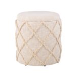 FineBuy Sitzhocker mit Stauraum rund 40x40x45 cm, Polsterhocker Creme Baumwolle Boho Design, Hocker mit abnehmbarem Deckel & Staufach, Stoff Dekohocker für Wohnzimmer, Schlafzimmer & Flur