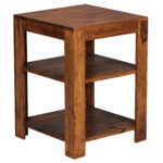 FineBuy Standregal 44 x 60 x 44 cm Sheesham Massiv-Holz Stehregal 3 Ablagen, Abstelltisch Wohnzimmer Niedrig, Ablagetisch Dunkelbraun Abstellregal Diele, Deko-Regal Tisch Flur Büro