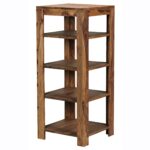 FineBuy Standregal Massiv-Holz Sheesham 105 cm Wohnzimmer-Regal mit 4 Ablagefächer Design Landhaus-Stil Beistelltisch