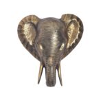 FineBuy Wanddeko Elefant Aluminium Gold Afrika 41 cm Tierkopf, Design Wanddekoration Metall Deko Alu Modern, Wohndeko Exotisch, Wandskulptur Dekoration Wohnaccessoire