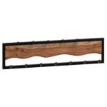 FineBuy Wandgarderobe Akazie Massivholz / Metall 80x20x8 cm, Hakenleiste für Jacken, Schals und Mützen, Flurgarderobe mit Wellenmuster, Garderobe Wand Holz
