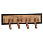 FineBuy Wandgarderobe Mango Massivholz / Echtleder 60x15x6 cm, Hakenleiste für Jacken, Schals und Mützen, Flurgarderobe mit Metallrahmen, Garderobe Wand Holz mit Schlaufen