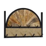 FineBuy Wandgarderobe Mango Massivholz / Rattan 53x40x7,5 cm Design Flurgarderobe, Hakenleiste Wiener Geflecht, Wandpaneel Metall, Garderobe Wand, Garderobenleiste Flur