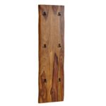 FineBuy Wandgarderobe Sheesham Massivholz / Metall 40x140x7 cm mit Baumkante, Design Hakenleiste 2-Reihig Flurgarderobe Wand, Garderobe Holz