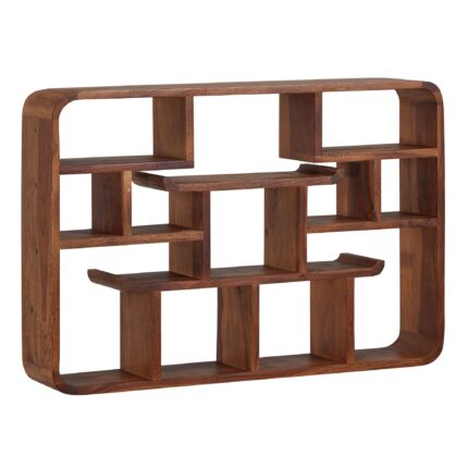 FineBuy Wandregal 80x55x15 cm Sheesham Massivholz Hängeregal Modern Schwebend, Großes Design Schweberegal, Regal Hängend Wohnzimmer, Bücherregal Wand