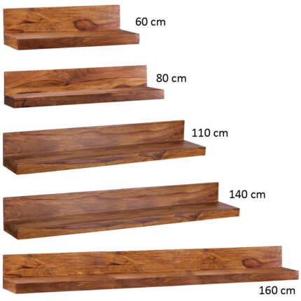 FineBuy Wandregal Massivholz Sheesham Holzregal Landhausstil Hängeregal Wandboard Naturprodukt Regal Größe wählbar