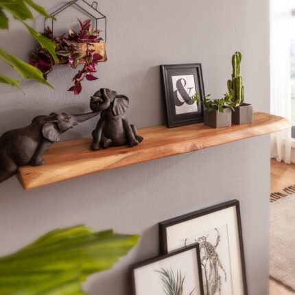 FineBuy Wandregal mit Baumkante Akazie Massivholz, Design Schweberegal Wandboard Massiv, Regal Holz Natur, Landhausstil Hängeregal