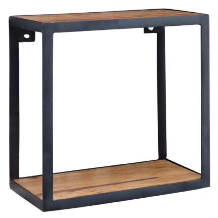 FineBuy Wandregal PURI 35x18x35 cm Sheesham Massivholz, Bücherregal hängend, Metallregal mit Echtholz Regalboden, Holzregal quadratisch, Dekoregal Hängeregal