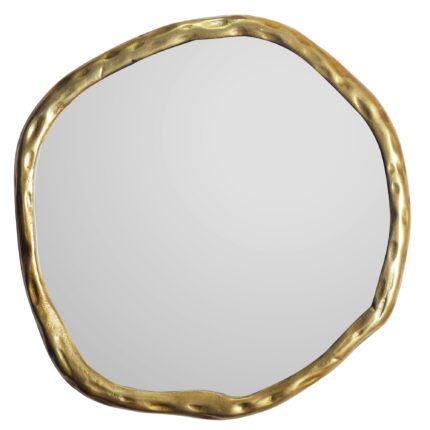 FineBuy Wandspiegel Asymmetrisch 60x60 cm Metall Design Hängespiegel Gold, Aluminium Dekospiegel Unförmig mit Rahmen, Spiegel Wand Groß, Flurspiegel Garderobenspiegel Modern