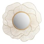 FineBuy Wandspiegel Rose 77 cm Metall Design Hängespiegel Gold, Eisen Dekospiegel Rund, Spiegel Wand Groß Blütenform, Flurspiegel Garderobenspiegel Modern