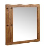 FineBuy Wandspiegel Sheesham Massivholz 80x80x3 cm Design Flurspiegel Baumkante, Hängespiegel Modern mit Haken, Spiegel Wand Groß, Moderner Garderobenspiegel