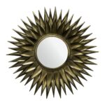 FineBuy Wandspiegel Sonne 74 cm Metall Design Hängespiegel Messing Antik, Eisen Dekospiegel Rund, Spiegel Wand Groß, Flurspiegel Garderobenspiegel Modern