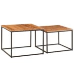 FineBuy Wohnzimmertisch 2er Set Akazie Massivholz / Metall Beistelltisch Eckig, Design Couchtisch mit Metallbeine Sofatisch, Tischset 2-teilig Satztisch