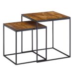 FineBuy Wohnzimmertisch 2er Set Mango Massivholz / Metall Beistelltisch Eckig, Design Beistelltisch Industrial, Sofatisch Couchtisch Quadratisch, Tischset 2-teilig Satztisch