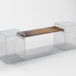 Gartenbank 2 Gabionen Länge 200 cm, Höhe 60 cm, Tiefe 37 cm CUMARU MW 5 x 5 cm