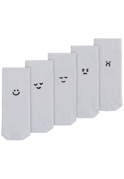 Gerippte Socken mit Stickerei, 5 er Pack