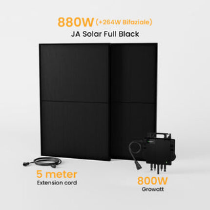 Growatt Balkonkraftwerk Set mit Halterung, 880Wp/890Wp Bifaziale Solarmodule, 800W Wechselrichter - 2 x 405Wp Full Black / mit Halterung Balkonkraftwerk Balkon Haken（runder Haken） / Abholung Weinheim
