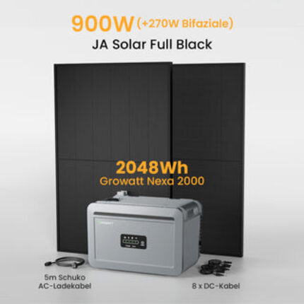 Growatt NEXA 2000 All-in-One Speicher für Balkonkraftwerke - 2048Wh Speicher / mit 2 x 450 Full Black Solarmodule / Selbstabholung