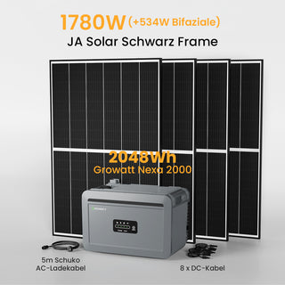 Growatt NEXA 2000 All-in-One Speicher für Balkonkraftwerke deal - 2048Wh Speicher / mit 4 x 445 Black Frame Solarmodule / Selbstabholung