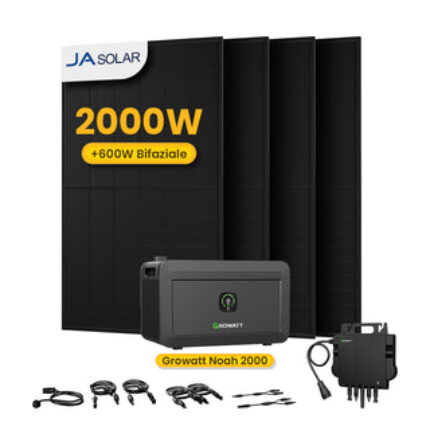 Growatt NOAH 2000 Balkonkraft Batteriespeicher Sonderangebot - 2048Wh Batterie Speicher + 4 x 500W Bifaziale Solarmodule + 800W Wechselrichter / Selbstabholung