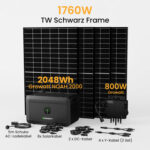 Growatt NOAH 2000 Balkonkraftwerk mit Speicher, 2048/4096/6144/8192Wh, 880/1760W TW Black Frame - 2048Wh Batterie Speicher + 4 x 440W  Black Frame Solarmodule + 800W Wechselrichter / Selbstabholung