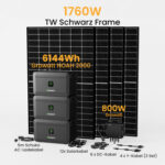 Growatt NOAH 2000 Balkonkraftwerk mit Speicher, 2048/4096/6144/8192Wh, 880/1760W TW Black Frame - 6144Wh Batterie Speicher + 4 x 440W  Black Frame Solarmodule + 800W Wechselrichter / Powerness Express (Versandkosten werden bei der Kasse berechnet)