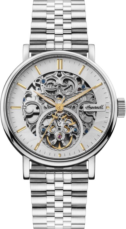 Ingersoll 1892 The Charles Herren-Automatikuhr, 44 mm, mit silbernem Skelettzifferblatt und Edelstahlarmband I05803B