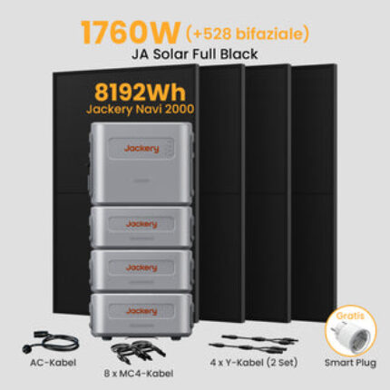 Jackery Navi 2000 Balkonkraftwerk mit Speicher, 2048-8192Wh Solarspeicher dealclub - 2048Wh Solarspeicher+6144Wh Erweiterungsakku+4 x 440Wp Bifaziale Solarmodule / Abholung Berlin