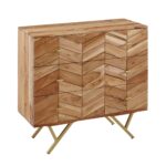 Massivholz Schubladenkommode FineBuy 90cm Akazie Natur Kommode mit 3 Schubladen Sideboard Metall gold