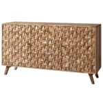 Massivholz Sideboard FineBuy 140cm Akazie Natur Kommode mit 2 Türen & 3 Schubladen aufwendige Retro 3D Design Optik