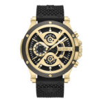 Police Herren Armbanduhr Analog Chronograph Gold/Schwarz 44mm Silikon Armband Herrenuhr Chronographen Herrenuhren