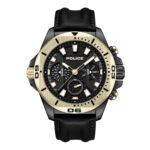 Police Herren Armbanduhr Chronograph Analog Leder Schwarz Gold 44mm - Handgelenk Uhr Herrenuhr - Uhren für Männer