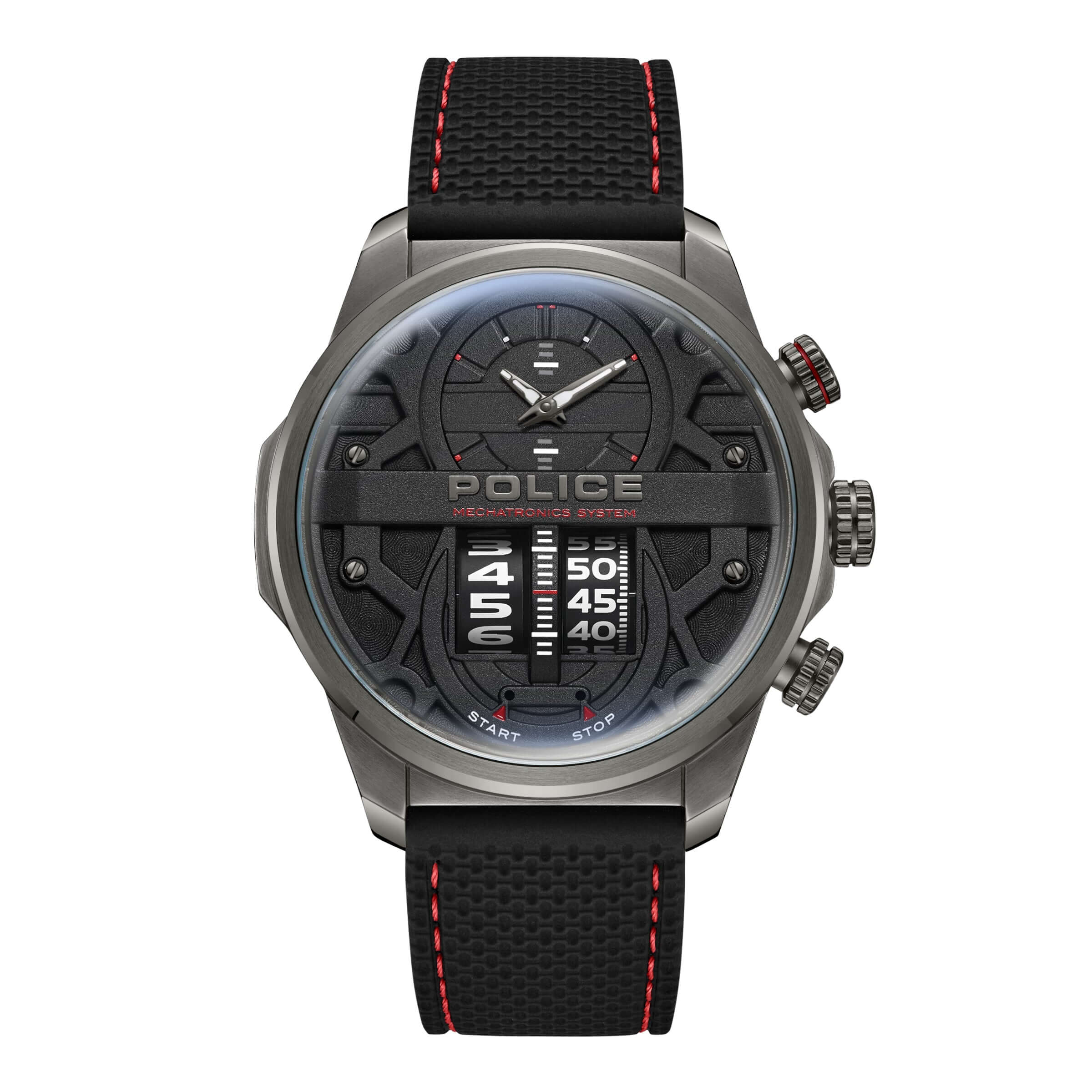 Police Herren Armbanduhr Chronograph Schwarz Rot 44mm Edelstahl Armband Uhr Herrenuhr Sportuhr