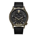 Police Herren Armbanduhr Leder Schwarz/Gold Totenkopf Armbanduhr Chronograph Handgelenk Uhren Uhr Zeitmesser