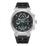 Police Herren Chronograph Uhr Schwarz/Silber 44mm Edelstahl/Silikon Armband - Herrenarmbanduhr Chronograph Quarz