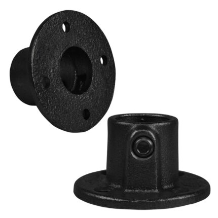 Rohrverbinder Runde Fußplatte durchgehend - Typ 10TA - 21,3 mm (Schwarz)