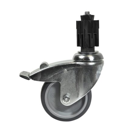 Schwenkbares silbernes Rad - 75 mm mit Bremse + Expander für 42,4 mm Rohr