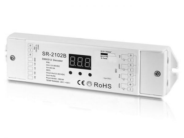 SR-2102B RGBW DMX / PWM 4x5A LED Controller SR-2102B RGBW DMX / PWM 4x5A LED Controller - Image 1