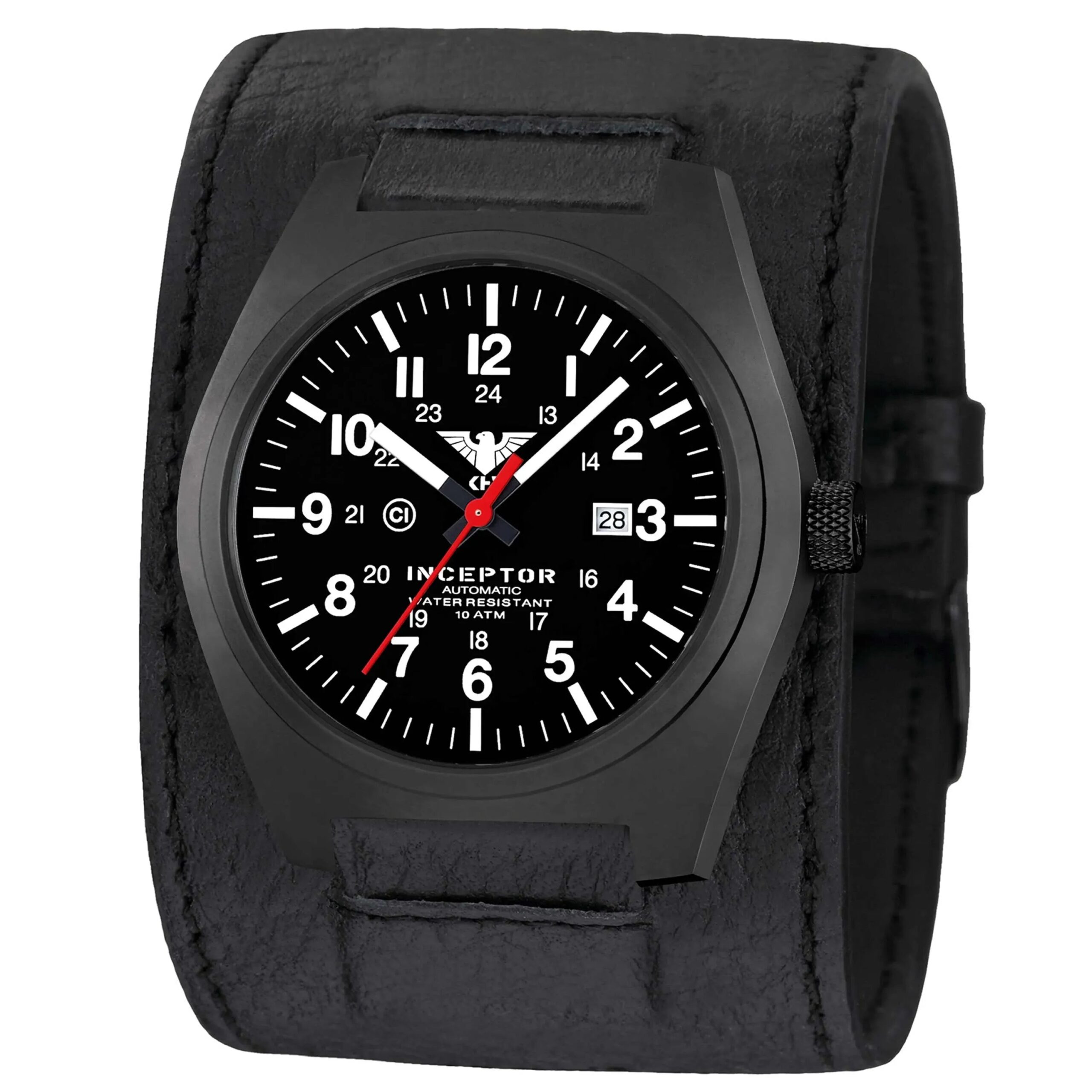 Uhr Inceptor Black Steel Automatic Lederkraftband – Wasserdicht Tactical Zubehör | Outdoor Militär Tactical Gear Uhr Inceptor Black Steel Automatic Lederkraftband – Wasserdicht Tactical Zubehör | Outdoor Militär Tactical Gear - Image 1