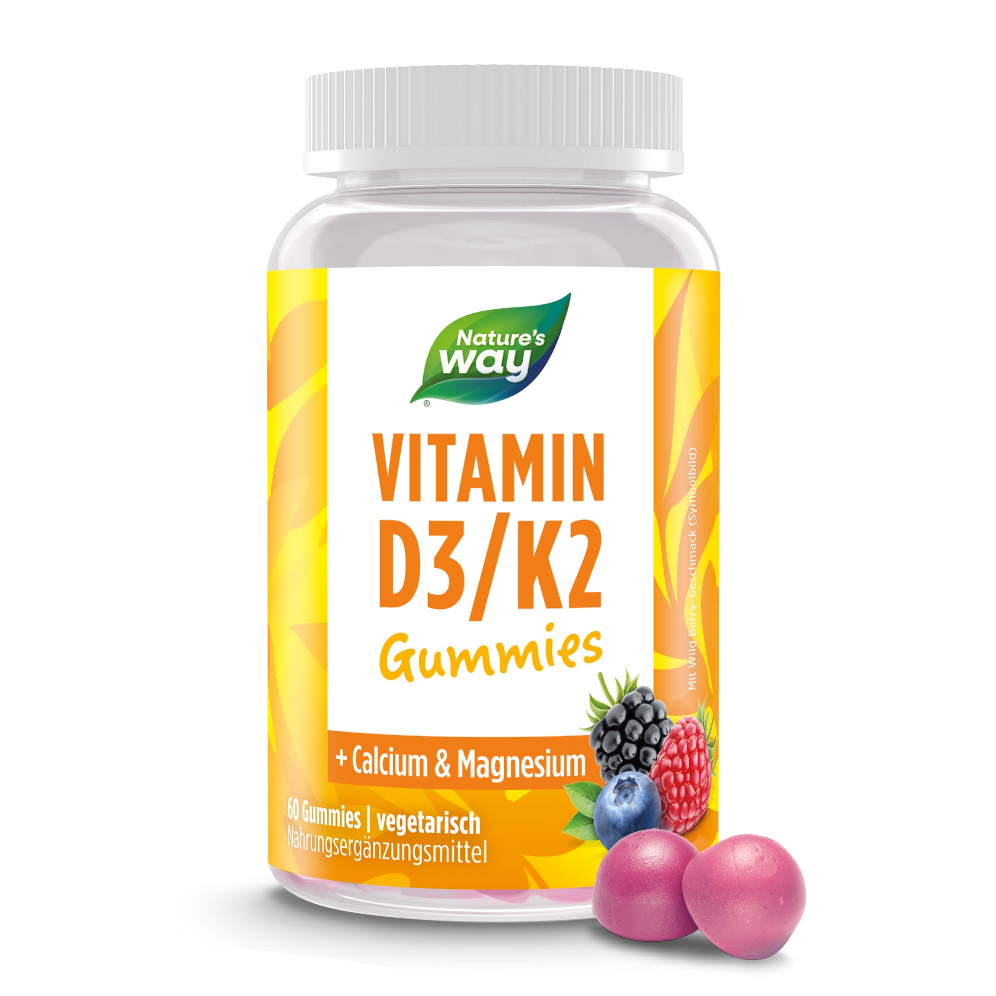 Vitamin D3/K2 Gummibärchen für Erwachsene & Kinder I 25 µg Vitamin D3 I 25 µg Vitamin K2 I Wild Berry Geschmack I 60 Stk Vitamin D3/K2 Gummibärchen für Erwachsene & Kinder I 25 µg Vitamin D3 I 25 µg Vitamin K2 I Wild Berry Geschmack I 60 Stk - Image 1