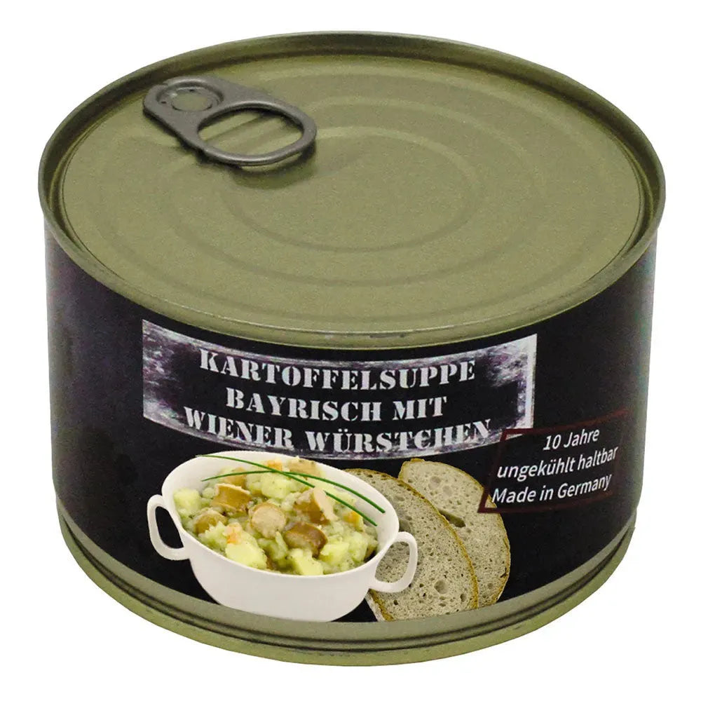 Vollkonserve Kartoffelsuppe mit Wiener Würstchen 400 g – Einsatz & Daypacks | Outdoor Militär Tactical Gear Vollkonserve Kartoffelsuppe mit Wiener Würstchen 400 g – Einsatz & Daypacks | Outdoor Militär Tactical Gear - Image 1